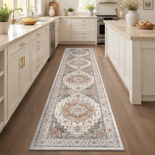 2x10 Vintage Runner Rug Low Pile Non-Slip Washable Hallway Rug