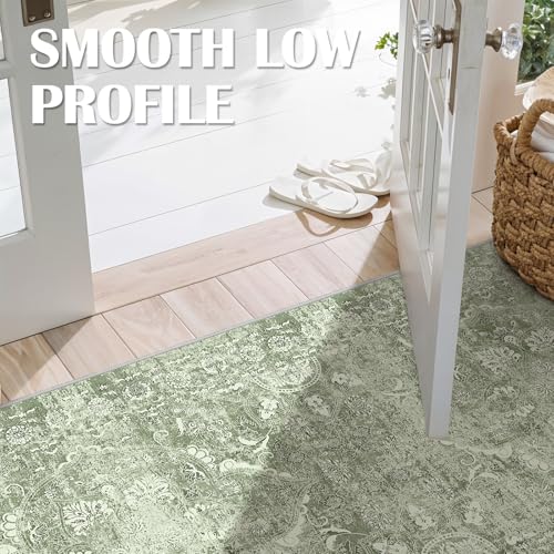 2'6"x14 Washable Long Runner Rug: Vintage Non Slip Hallway Rug SageGreen