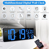 CYMHCHL 17.2" Large Digital Wall Clock Large Display with Remote Control | Timer with Temperature Date Week Auto DST Adjustable Brightness, for Living Room Classroom Garage Gym Gift for Senior Mom Dad