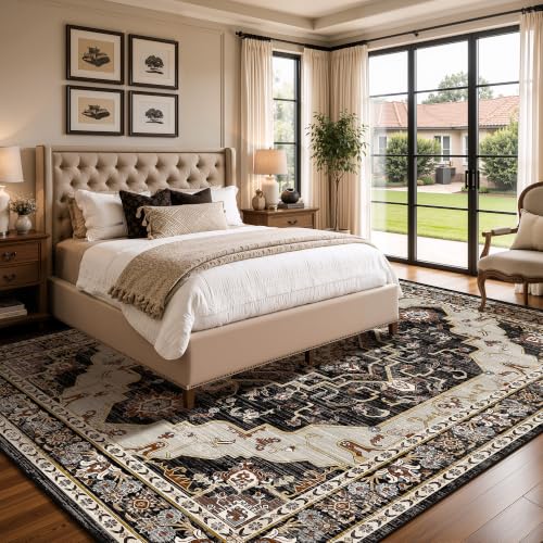 8x10 Washable Area Rug for Living Room, Black Rusty Red