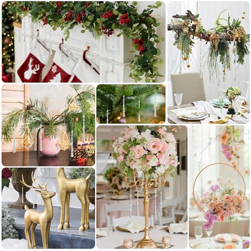 12pcs Crystal Icicle Christmas Tree Ornaments, Glass Beads Hanging Chandelier Pendants for Christmas Party Wedding Winter Decorations (Crystal AB)