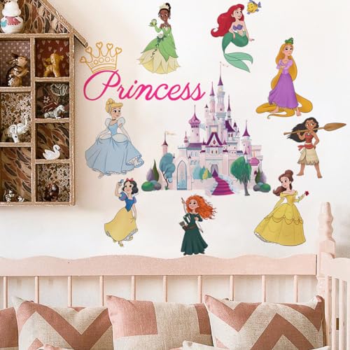 Runtoo Princess Wall Decals for Girls Bedroom Crown Castle Wall Art Stickers Kids Baby Nursery Home Decor