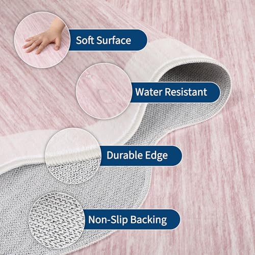 GarveeHome Scalloped Washable Runner Rug 2x6 Non Slip Kitchen Rug, Pink