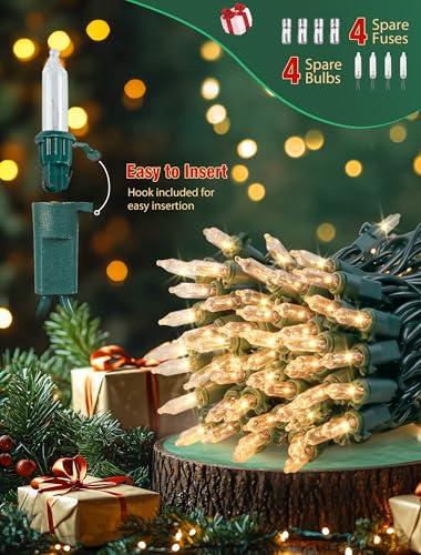 Hopolon Clear Christmas Lights Set 2 Pack 50 Count 13 Feet Incandescent Bulb Green Wire Mini String Lights for Indoor Outdoor Christmas Tree Garland Birthday Wedding Festival Decoration, Warm White