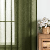 MIULEE 2 Panels Olive Green Semi Sheer Window Curtains Elegant Grommet Top Window Voile Drapes/Treatment Linen Textured Dark Green Panels for Bedroom Living Room (54X84 Inches)