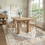 Washable Area Rug 5x7 Non-Slip Floral Boho Carpet, Beige/Ivory