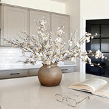 florisso 6 PCS Artificial Cherry Blossom Branches Spring Indoor Decoration, Faux Flowers 34.45" Long Stems Plum Fake Peach Plants Real Touch Silk for Wedding Home Bedroom Party Table Office, White