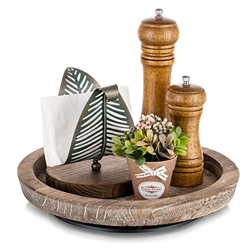 Hanobe Wooden Lazy Susan for Table Centerpiece, Round Serving Tray, 11.2"