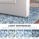 Vintage Washable 2x5 Rug, Blue and White Hallway Runner, Super Soft Non-Slip Kitchen Runner, Print Faux Wool Floral Thin Carpet for Entryway & Bedside