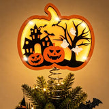 Halloween Pumpkin Tree Topper 9" 3D Pumpkin Ghost Light Shadow Box