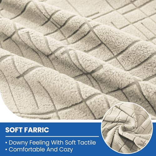 Stretch Couch Cushion Covers, 3 Piece Sofa Seat Slipcovers for Pets, Non Slip Sofa Seat Cover Washable Washable, Soft Thick, with Elastic Bottom(3 Piece Sofa Cushion Covers, Beige)