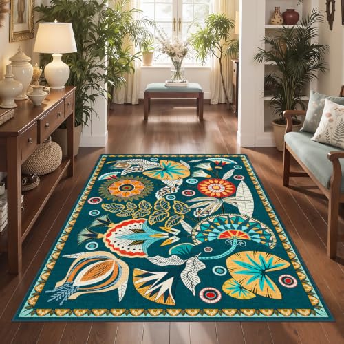 Joydeco Egypt Floral 3x5 Entryway Rug, Washable Boho Hallway Kitchen Rug