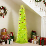 BrilliantJo Christmas Tree 5ft Valentines Day with Light Balls Ornaments Hairy Pop Up Pencil Tinsel Collapsible Stand for Xmas Holiday Party Decorations, Home Office Display Decor, Fruit Green