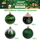 Green Christmas Balls 16ct 2.36”Christmas Tree Decoration, Shatterproof Plastic Decorative St. Patrick's Day Ball Ornaments Exquisite Designs (Green)