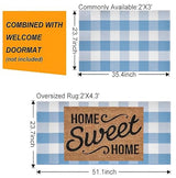 Front Porch Rug 24''x51''Light Blue and White Outdoor Rug Cotton Woven Washable Door Mat Outdoor for Layered Hello Welcome Door Mat Kitchen Farmhouse Entryway
