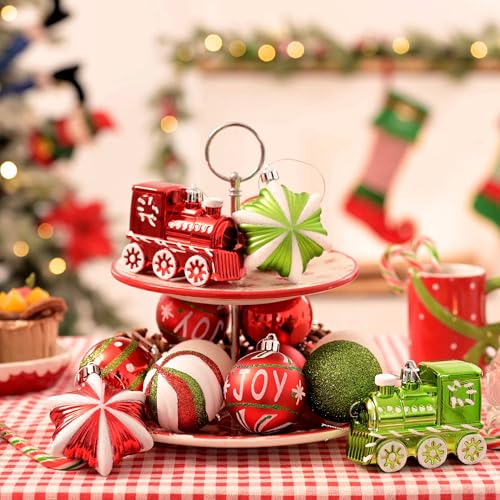 Valery Madelyn Christmas Ornaments Set, 100ct Red Green White Shatterproof Christmas Tree Decorations Variety Ball Ornaments Bulk, Whimsical Hanging Ornaments for Xmas Trees Holiday Party Decor