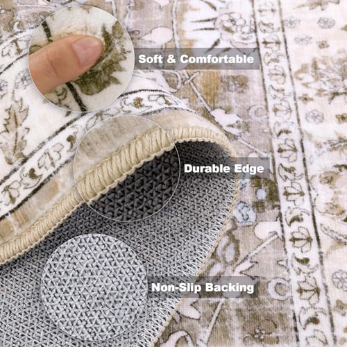 LOKHOM 2x3 Washable Area Rugs, Boho Floral Non-Slip Carpet Rug, Beige
