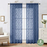 Dusty Blue Sheer Curtains 84 Inches Long 2 Panels Set for Bedroom Living Room, Soft Solid Airy Elegant Geometric Jacquard Clip Light Filtering Curtains Drapes, 2Pcs Total Wide 84" Inch