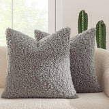 MIULEE Decorative Faux Fur Pillow Covers Sherpa 18x18 Gray