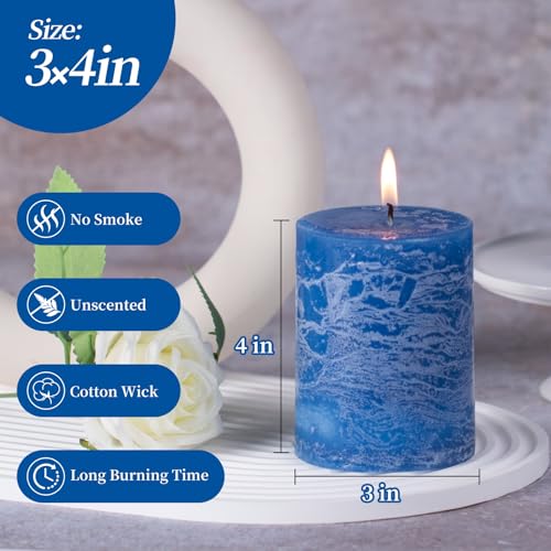 Layered Pillar Candles Set of 3, 3"x 4" Table Decor Ice Mist-Blue