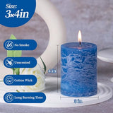 Layered Pillar Candles Set of 3, 3"x 4" Table Decor Ice Mist-Blue