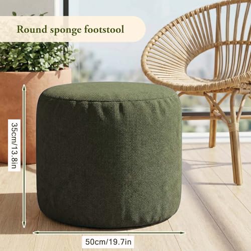 ele ELEOPTION Round Stuffed Pouf Ottoman Poufs with Foam Chunk Filling Pouf Foot Stool Storage Ottoman, 20 X 14 Floor Poufs Foot Rest for Living Room Green