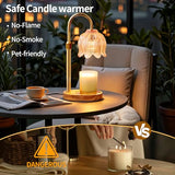 Flower Candle Warmer Lamp for Jar Candles with Timer & Dimmer, Adjustable Height Fits Large Jars up to 7.08" Tall, Flameless Wax Warmer, Cozy Bedroom Home Decor, Gift for Mom Women