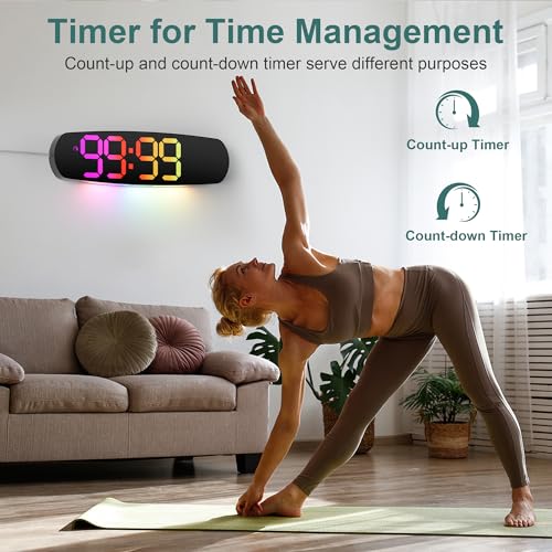 ANALOI Digital Wall Clock,14.4 Inch Large Display Digital Wall Clock with Auto Dimming, Temperature and Date, Remote Control, Night Light, DST, Alarm for Bedroom/Classroom/Gym/Seniors