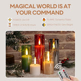 Amber Gold Glass Flameless Pillar Candles with Remote Set of 5