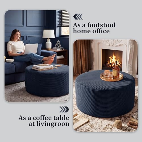 Coffee Table Round Ottoman, Oversized Footrest for Couch with Removable Cover Large Floor Seating for Adults Ottomans Coffee Tables for Living Room No Assembly