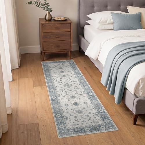 GENIMO 3x7 Non Slip Runner Rug, Washable Lightweight Hallway Misty Blue