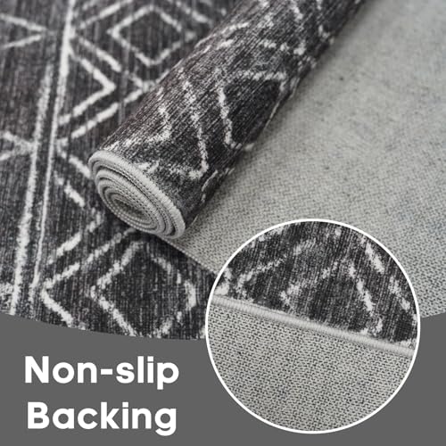 4x8 Modern Hallway Runner Rug:Moroccan Machine Washable Carpet Black