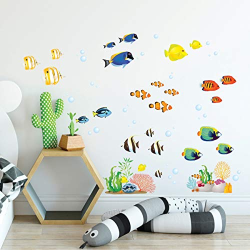 DECOWALL Coral Reef Fish Wall Stickers for Kids – Ocean Sea Life Peel and Stick Removable Wall Decals for Nursery, Bedroom & Playroom Decor (DS4-8035)