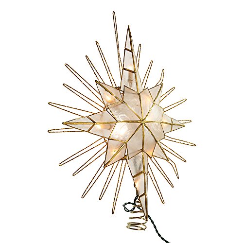 Kurt Adler 10 Light Gold Glitter Capiz Bethlehem Star Treetop, 14"