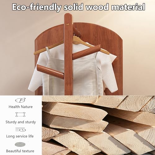 Floor-Standing Solid Wood Rotating Coat Rack，2-in-1 360° Rotating Full Length Mirror & Coat Rack - Solid Wood Floor Mirror for Bedroom & Living Room, Stylish Space-Saving Home Decor, Perfect