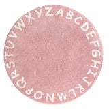 Lahome ABC Pink Round Rug for Girls Bedroom - 3ft Washable Small Classroom Rug Non Slip Alphabet Rug, Circle Nursery Rug for Kids Room, Cute Furry Plush Shaggy Crawling Play Mat for Children Toddlers