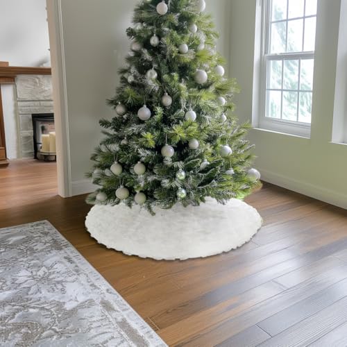 48 Inch Christmas Tree Skirt Faux Fur with Cable Knit Knitted Thick Decoration for Merry Christmas Decorations