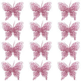 Christmas Tree Butterfly Ornaments Pink Glitter Butterfly Decorations Artificial Butterflies with Clip & Stem for Xmas Party Wreath Garland Decor - 12-Pack 5inch 3D Hollow Butterflies