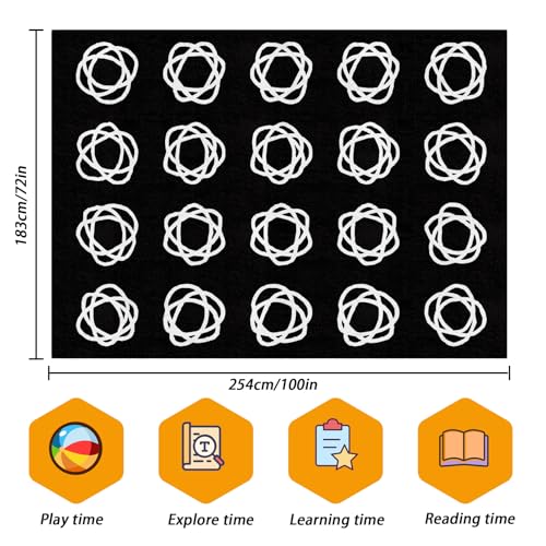 Large Classroom Rug, Black Classroom Seating Carpet with 20 White Circles Abstract for Preschool, 6×8.4ft Kids Circle Time Playroom Rug, Educational Area Rug for Daycare Elementary Playmat