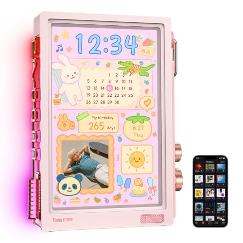 Divoom Times Frame Smart Desk Clock Display with Custom Faces, Pink