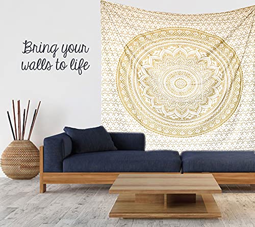 raajsee Top Selling Original Gold Mandala Ombre Tapestry Wall Hanging, Boho Bohemian Hippie Tapestries/Indian Cotton Dorm Decor Golden Twin Bedspread/Meditation Yoga Mat Rug 52x60 inches