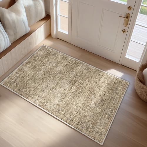 FMFUNCTEX 2x3 Washable Brown Vintage Distressed Oriental Retro Entryway Rug