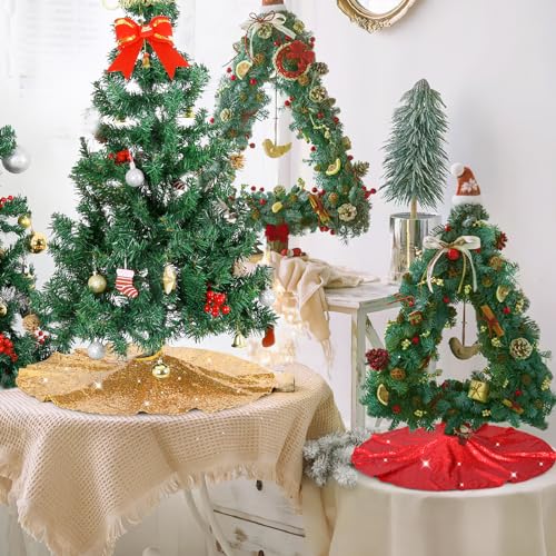 Christmas Tree Skirt 24 Inch Gold Sequin Tree Skirt Small Tree Skirt for 4 Foot Tree Christmas Decorations