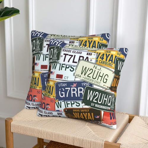 License Plate Deluxe Fabric Throw Pillows,Square Lumbar Pillows,Elegant Addition to Any Room