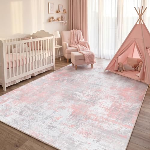 Fixwal Washable 5x7 Bedroom Area Rug, Non-Slip, Gray/Pink