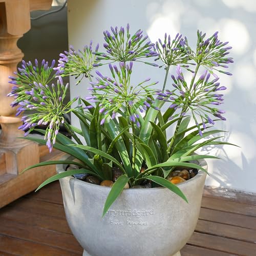 8 Bundles Artificial Flowers Plants for Outdoor Planters | 18.9 in Purple Large Fake Flowers | Spring Summer Look Real Plasic Faux Plant for Front Porch Pathway Garden Patio (Purple)