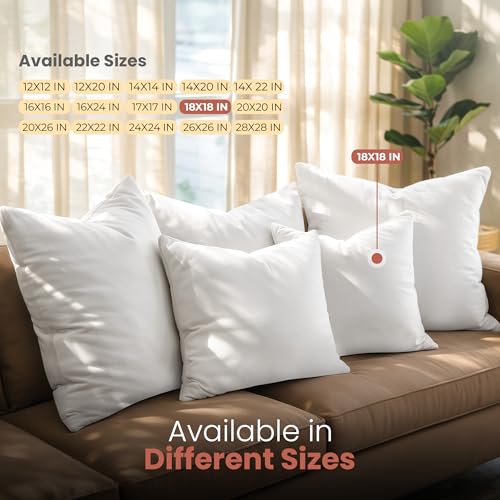 Utopia Bedding 18x18 Pillow Inserts, Set of 2, White – Indoor Decorative Throw Pillows for Bed, Sofa & Couch – Soft, Supportive & Fluffy Cushion Inserts