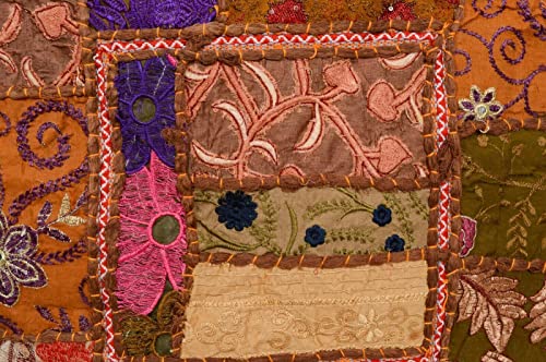 22" Indian Ethnic Cotton Ottoman Vintage Embroidered Patchwork Square Pouf