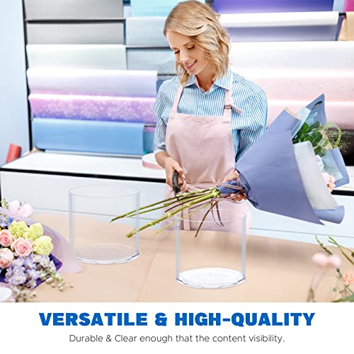 Flower Clear Plastic Vase Centerpiece for Home, Wedding Party, Plastic Clear Cylinder Wide for Flowers, Decorative Wide Mouth Vase for Decor (Not Glass) (6.2'' W*5.9'' H)