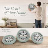 ZENFUN 12'' Rustic Wall Clock, Silent Non Ticking Clock Quartz Wall Clock Battery Operated, Country Style Wall Decoration for Kitchen Living Room Home, Office, School, Large Numbers, Green